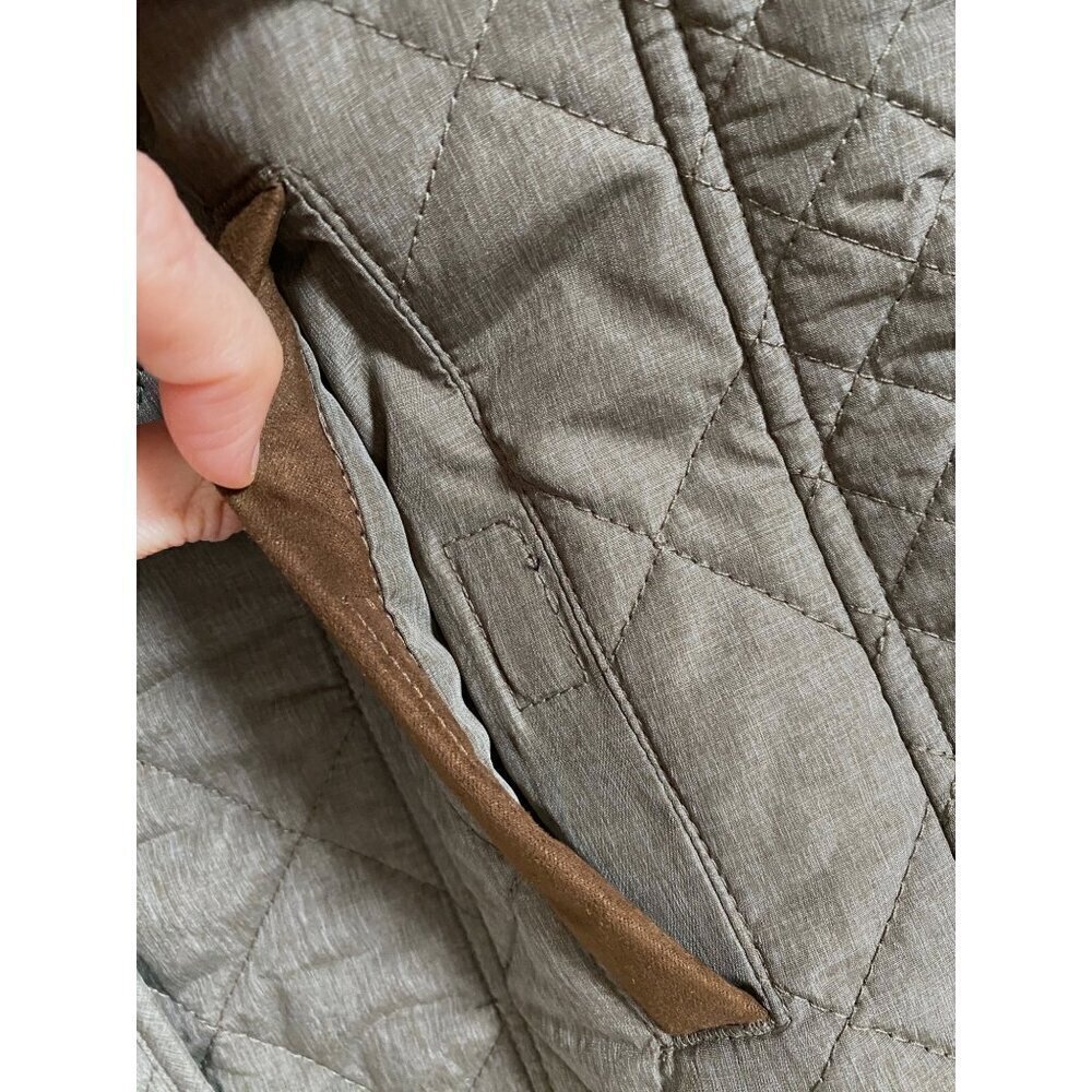 Lucchese Quilted Vest Size Small Green Brown Polyester Micro Suede Zipper Button - Picture 4 of 16